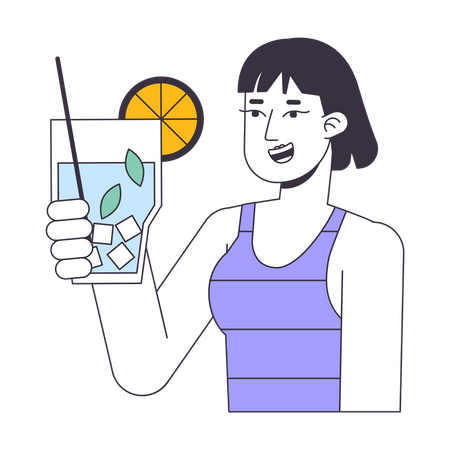 Junge Frau mit Cocktail  Illustration