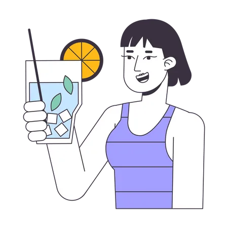 Junge Frau mit Cocktail  Illustration