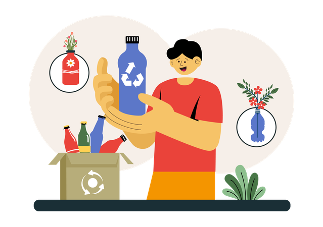 Junge erzählt vom Plastikrecycling  Illustration