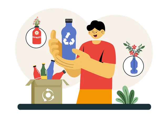 Junge erzählt vom Plastikrecycling  Illustration