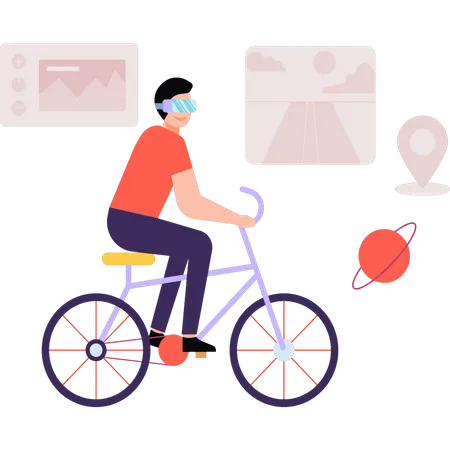 Junge auf einem Fahrrad mit VR-Brille  Illustration