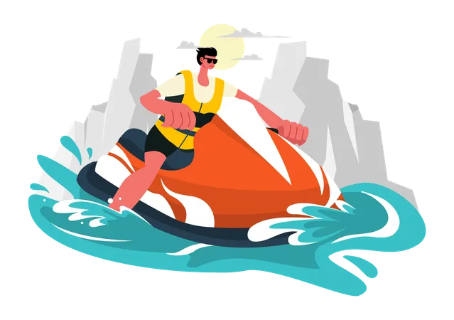 Junge reitet Jetski  Illustration