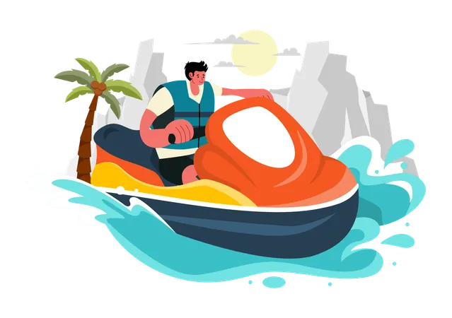 Junge reitet Jetski  Illustration