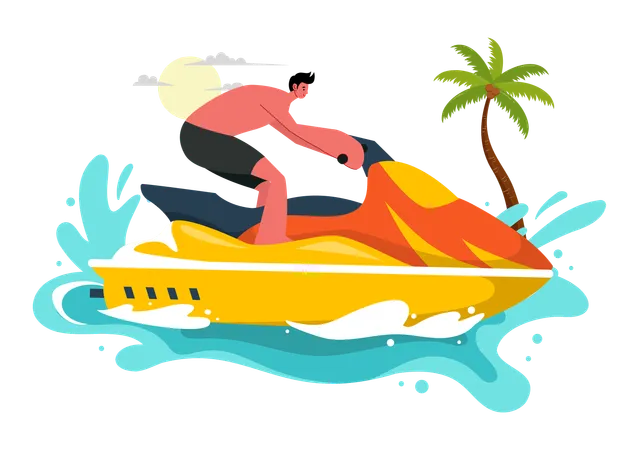 Junge reitet Jetski  Illustration