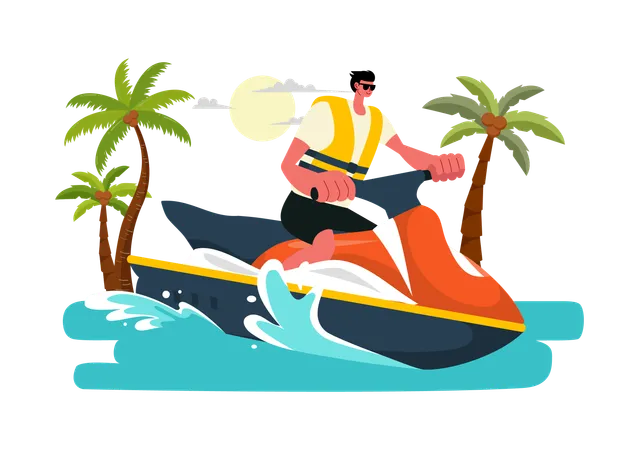 Junge reitet Jetski  Illustration