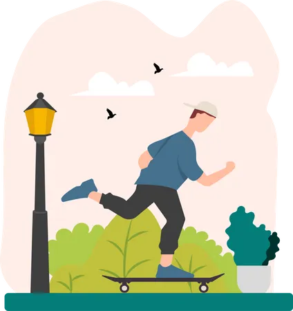 Junge reitet Skateboard im Park  Illustration