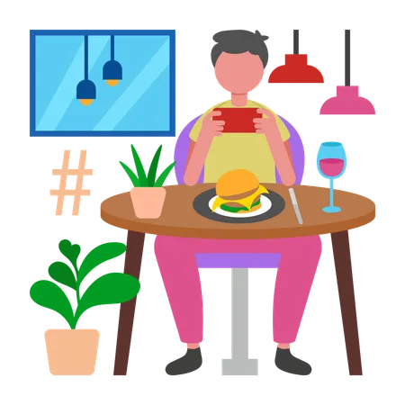 Junge fängt Foodie-Moment ein  Illustration