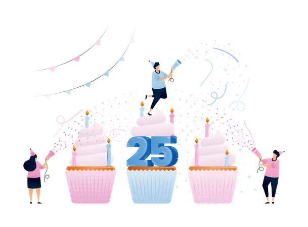 Junge feiert 25. Geburtstag  Illustration