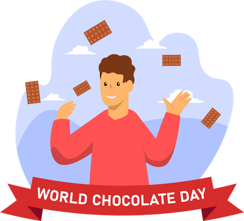 Junge feiert den Internationalen Tag der Schokolade  Illustration