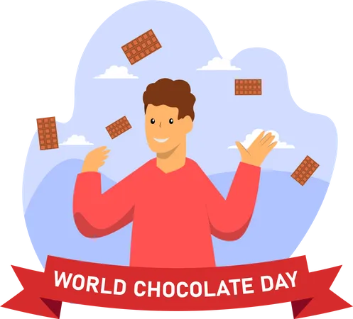 Junge feiert den Internationalen Tag der Schokolade  Illustration