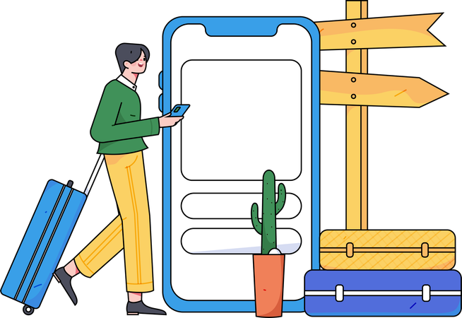 Junge findet Standort mit Handy  Illustration