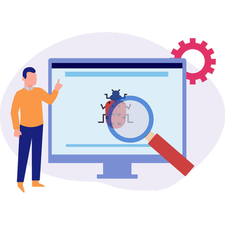 Junge findet Virus auf System  Illustration