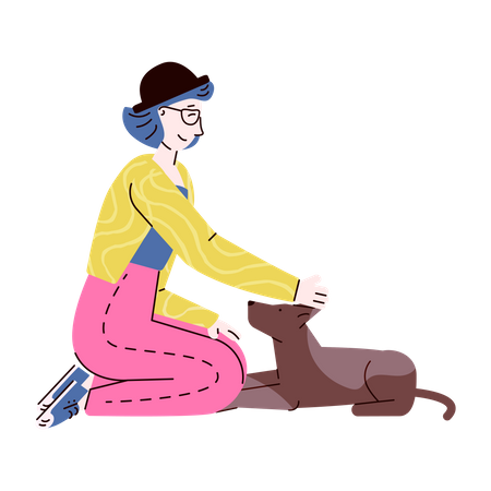 Junge Frau mit Hund auf dem Boden  Illustration