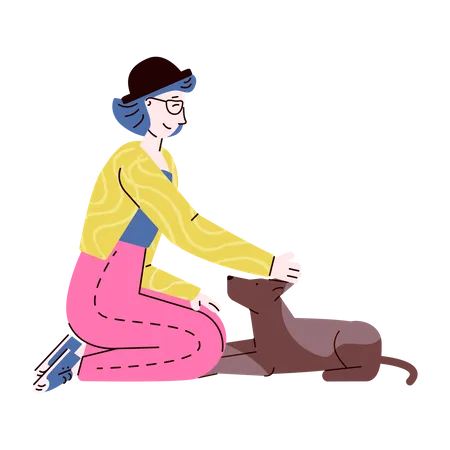 Junge Frau mit Hund auf dem Boden  Illustration