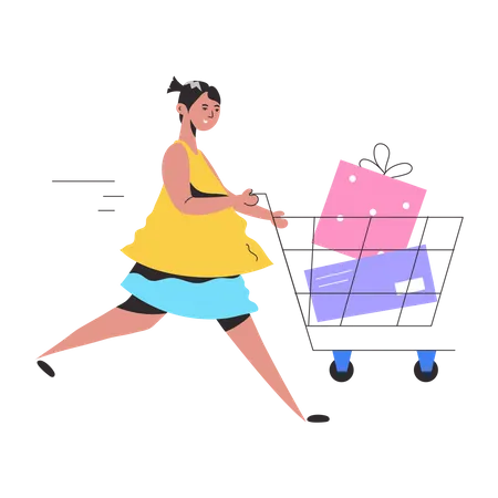 Junge Frau beim Einkaufen  Illustration