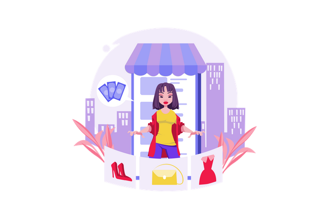 Junge Frau beim Online-Mode-Shopping  Illustration