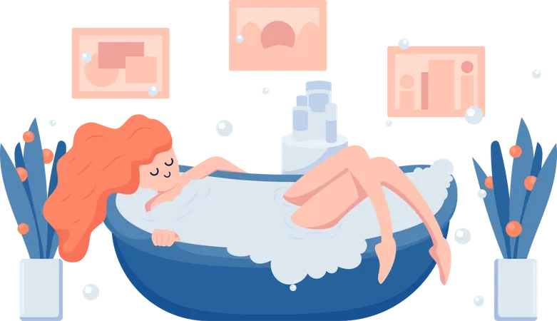 Junge Frau entspannt in der Badewanne  Illustration