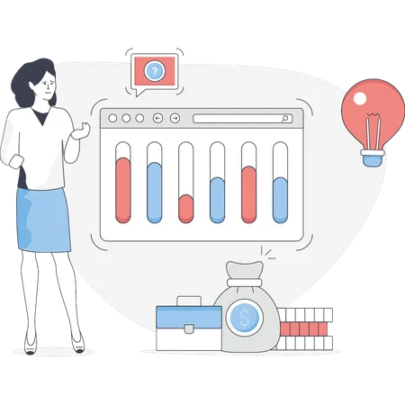 Junge Frau erklärt Investitionsdiagramm  Illustration