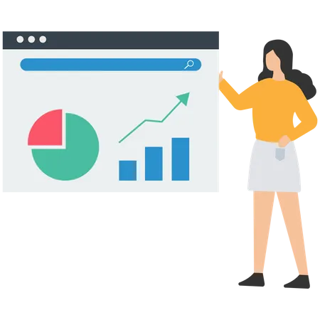 Junge Frau erstellt Online-Analysediagramm  Illustration