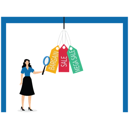 Junge Frau findet Sonderangebot Preisschild  Illustration