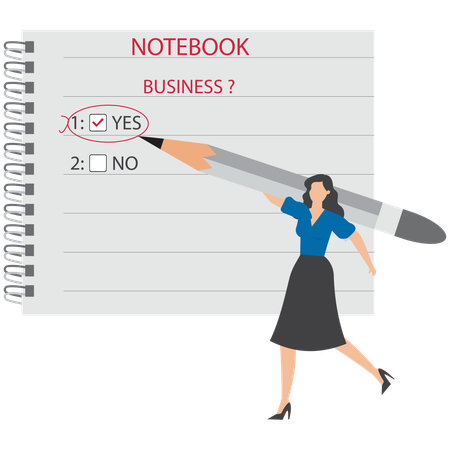 Junge Frau mit Bleistift schreiben Notizbuch symbolisiert das Aufzeichnen von Notizen für Studium und Produktivität  Illustration