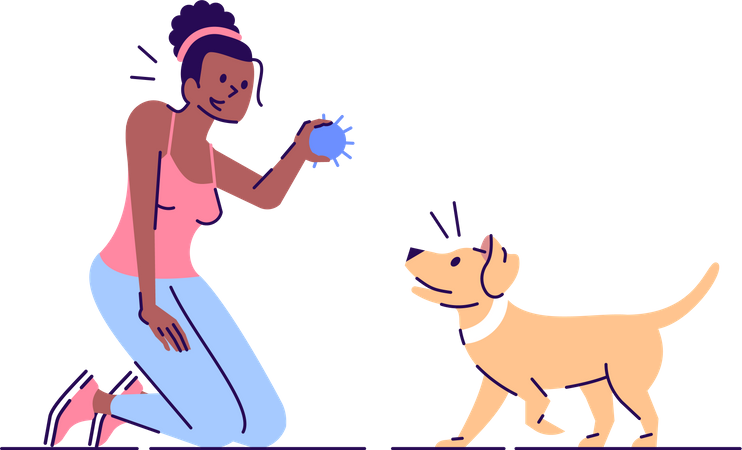 Junge Frau hat Spaß mit Welpen  Illustration
