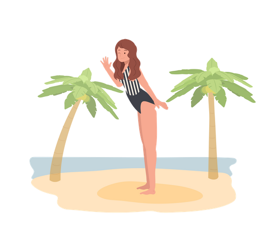 Junge Frau im Badeanzug am Strand  Illustration