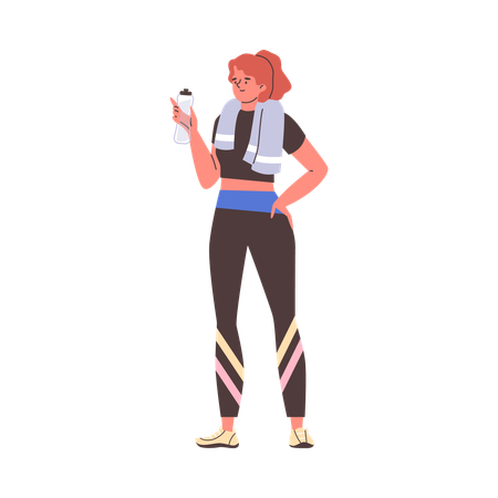 Junge Frau in Sportkleidung und mit Handtuch auf den Schultern  Illustration