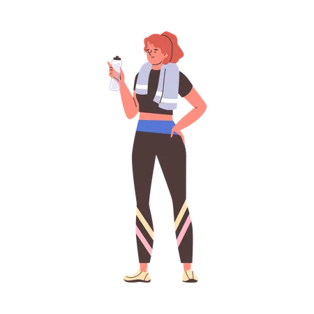 Junge Frau in Sportkleidung und mit Handtuch auf den Schultern  Illustration