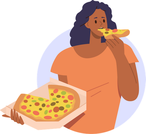 Junge Frau isst leckere Pizza  Illustration