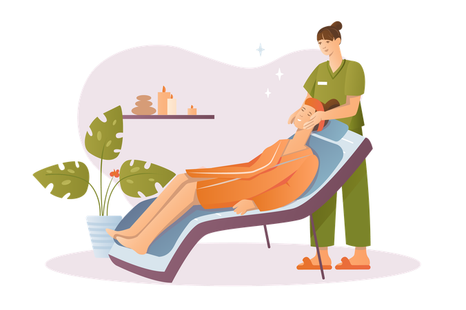 Junge Frau kam zur Kosmetikerin im Wellness-Salon  Illustration