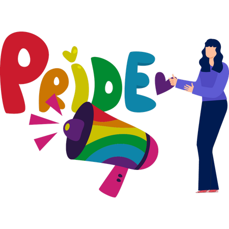 Junge Frau verkündet Monat des Pride Day  Illustration