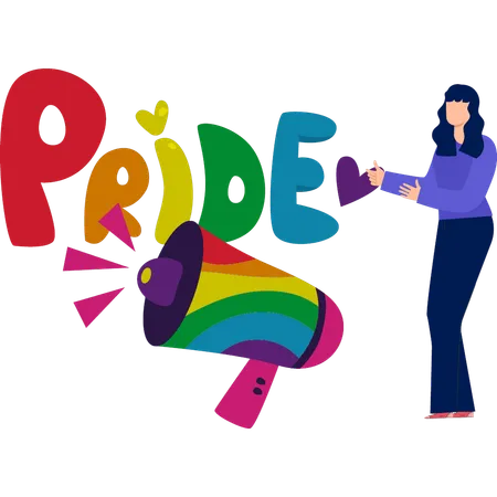 Junge Frau verkündet Monat des Pride Day  Illustration