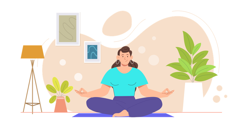 Junge Frau macht morgens Yoga zu Hause  Illustration