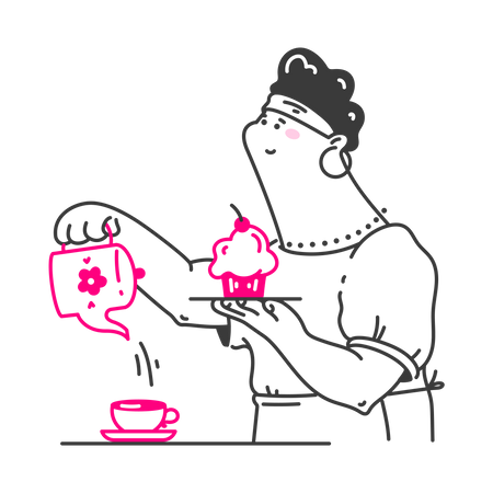 Junge Frau serviert Tee  Illustration
