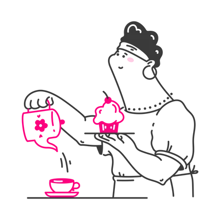Junge Frau serviert Tee  Illustration