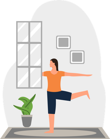 Junge Frau macht Yoga in einem Zimmer  Illustration