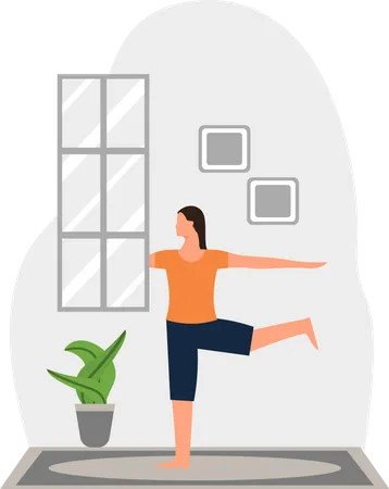 Junge Frau macht Yoga in einem Zimmer  Illustration