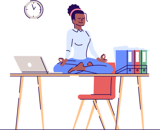 Junge Frau meditiert am Arbeitsplatz  Illustration