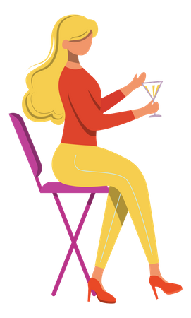 Junge Frau mit Cocktail auf Stuhl sitzend  Illustration