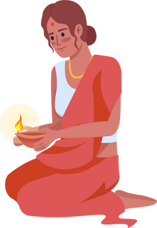 Junge Frau mit Öllampe zu Diwali  Illustration