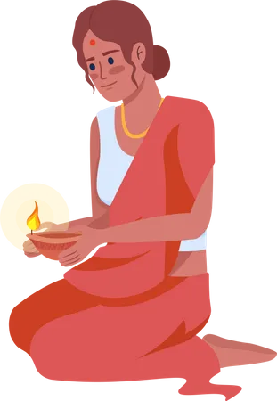 Junge Frau mit Öllampe zu Diwali  Illustration