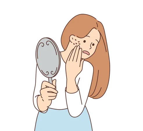 Junge Frau mit Pickel im Spiegel gesehen  Illustration