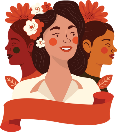 Junge Frau mit Schleife und Blumen  Illustration