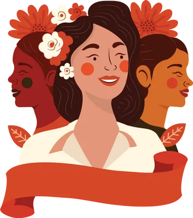 Junge Frau mit Schleife und Blumen  Illustration