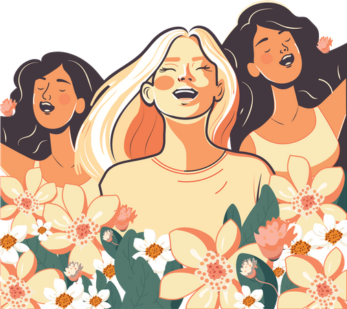 Junge Frau mit schönen Blumen  Illustration