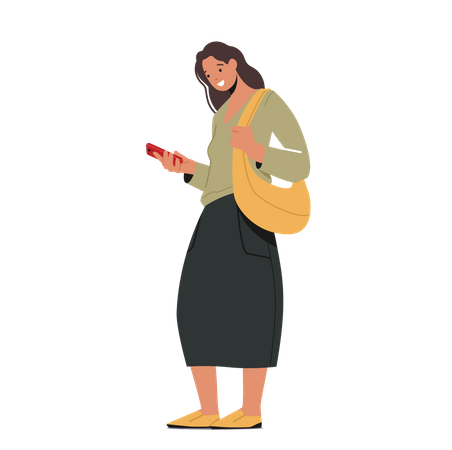 Junge Frau Messaging  Illustration