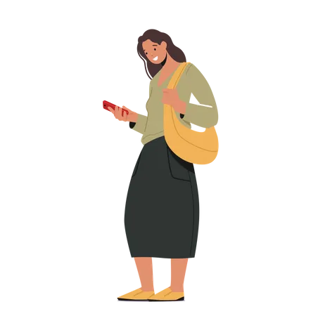 Junge Frau Messaging  Illustration