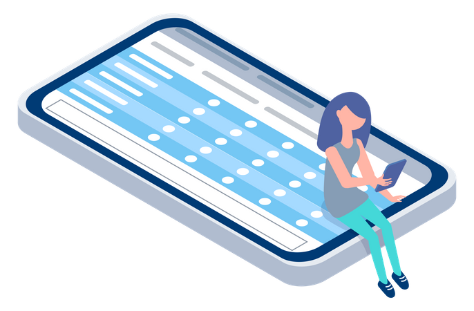 Junge Frau nutzt Smartphone  Illustration