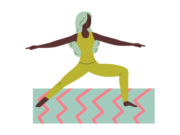 Junge Frau praktiziert Yoga auf bunter Matte  Illustration